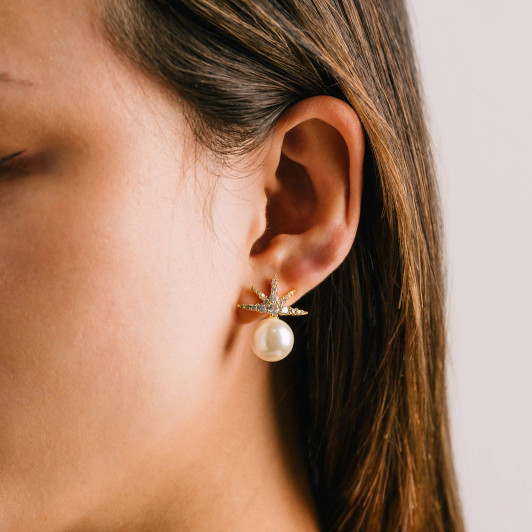 Lover's Tempo Etoile Star Pearl Earrings Gold