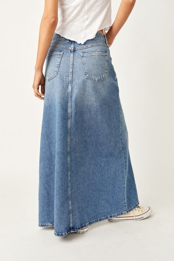 Free People Come As You Are Denim Maxi Skirt Sapphire Blue