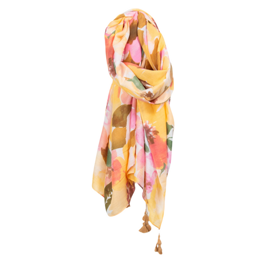 Caracol Floral Bouquet Scarf Yellow & Pink