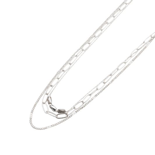 Caracol Layered Multi-Chain Necklace Silver & Grey