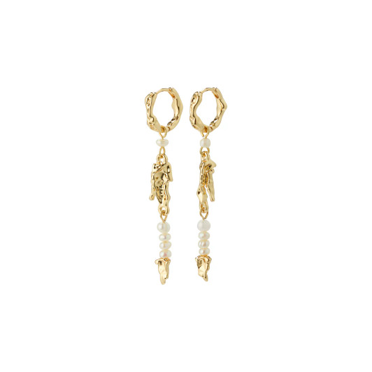 Pilgrim Niya Freshwater Pearl Long Charm Hoops Gold