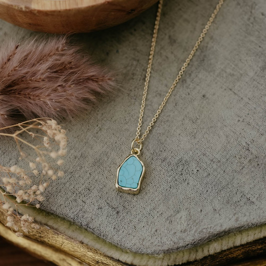 Wild Abandon Gold Plated Stone Fleck Turquoise Necklace