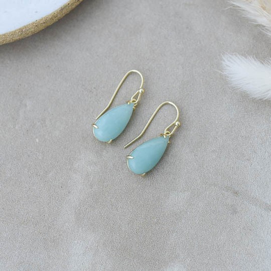 Glee Gold Plated Marmee Amazonite Teardrop Earrings