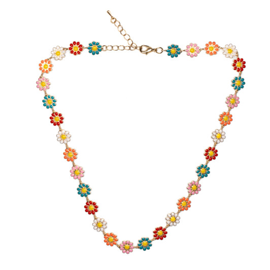 Suzie Blue Enamel Flower Chain Necklace