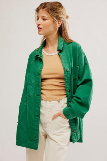 Free People Madison City Twill Jacket Kelly Green