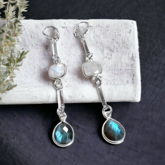 Elizabeth Burry Design Taylor Earrings Moonstone & Labradorite