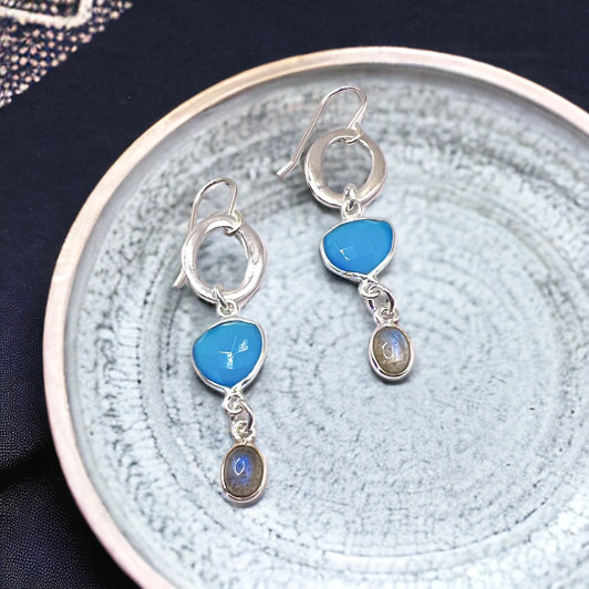 Elizabeth Burry Design Trixie Earrings Blue Chalcedony