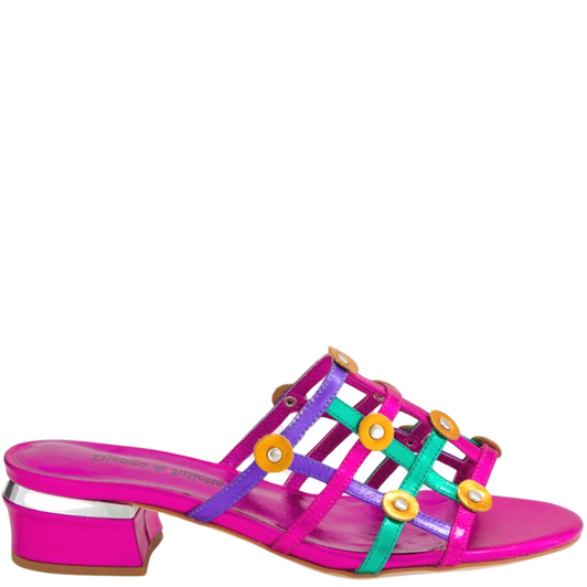 Django & Juliette Tychy Cut Out Slide Heels Fuchsia Multi