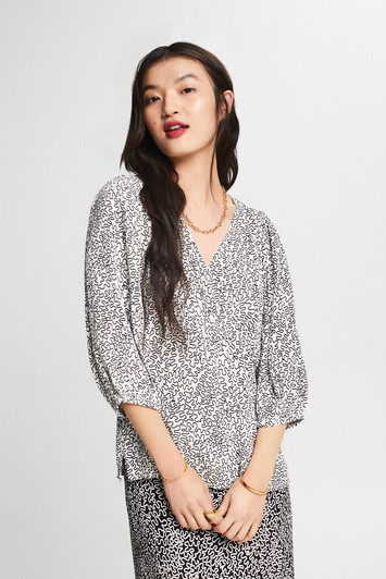 Esprit Crêpe V-Neck Blouse Black & White Print