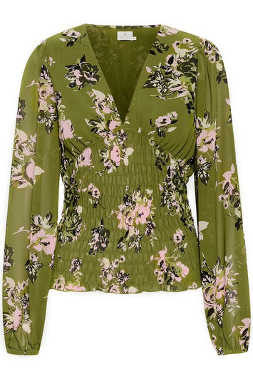 KAFFE KAvita Floral Blouse Green Stencil