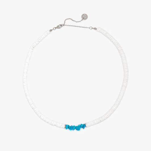 Pura Vida Puka Shell Chip Choker White & Turquoise