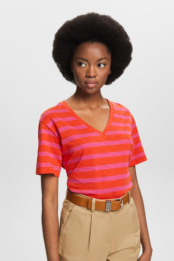 Esprit Striped V-Neck Tee Pink & Orange