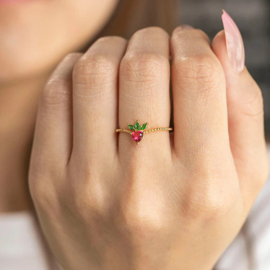 Girls Crew Very Berry Strawberry Ring Gold