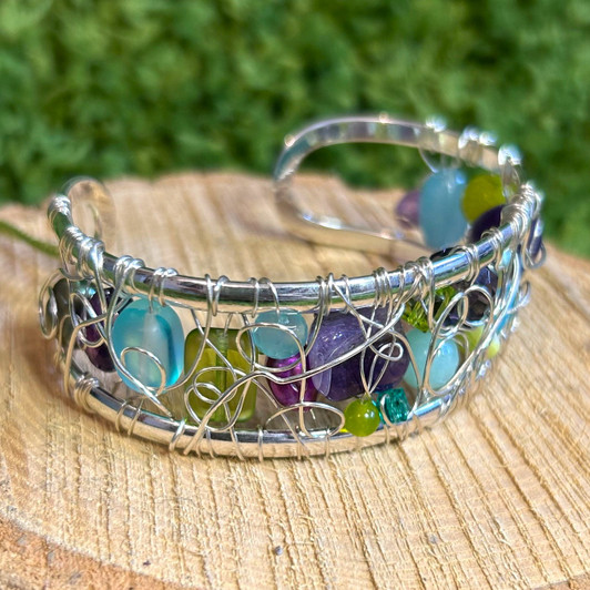 White Lotus Woven Wire Cuff Purple Multi