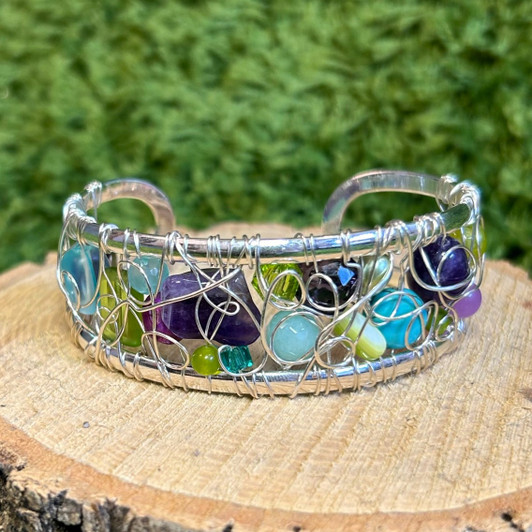 White Lotus Woven Wire Cuff Purple Multi