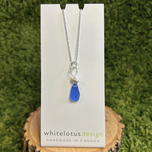 White Lotus Matte Silver Rings & Seaglass Drop Necklace Periwinkle