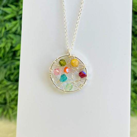 White Lotus Silver Web Necklace Multi