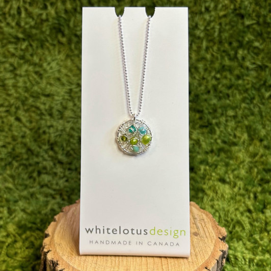 White Lotus Circular Web Necklace Green & Blue