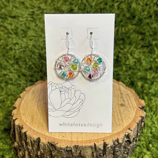 White Lotus Silver Web Pendant Earrings Multi