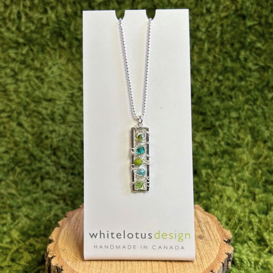 White Lotus Silver Rectangular Web Necklace Green & Blue