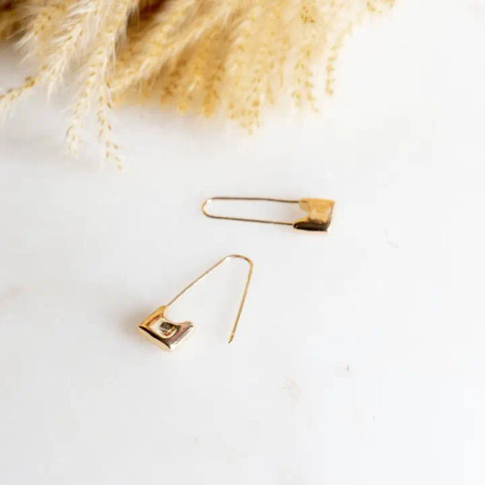 Peter + June Sid Safety Pin Earrings Gold Plated