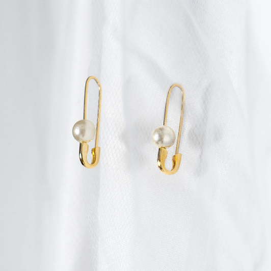 Peter + June Roxy Pearl Safety Pin Earrings Gold Plated