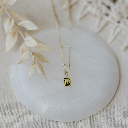 Glee Gold Plated Glim Necklace Moss Green
