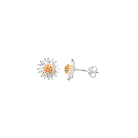 Bamiyan Silver Flower Two Tone Studs 10mm