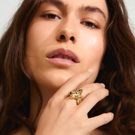 Pilgrim Sunset Melting Adjustable Ring Gold Plated