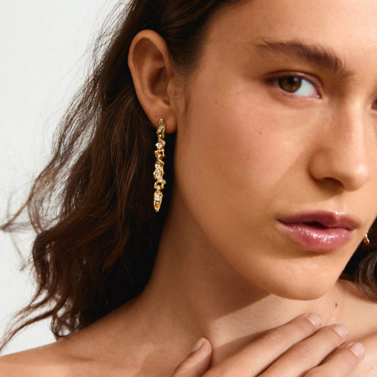 Pilgrim Sunset Wavy Crystal Earrings Gold Plated