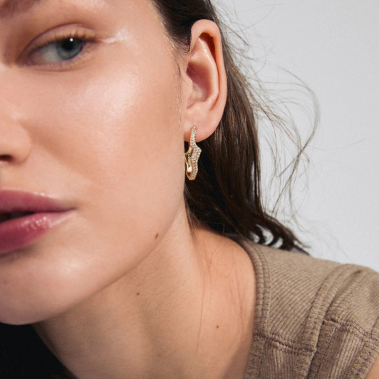 Pilgrim Connect Wavy Crystal Hoops Gold Plated