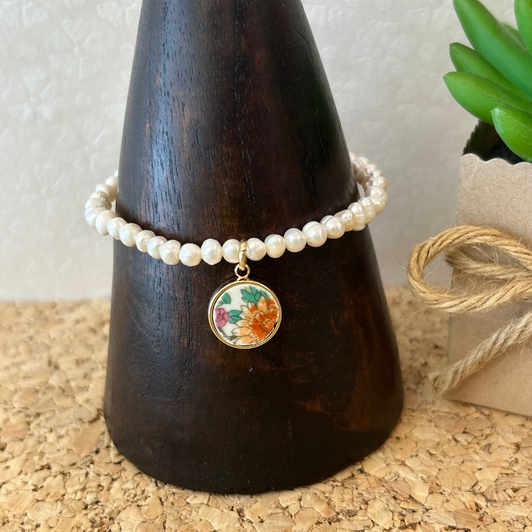 K. Ross Creations Antique China Pearl Bracelet Orange & Teal