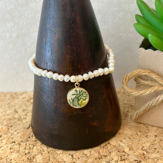 K. Ross Creations Antique China Pearl Bracelet Dark Green