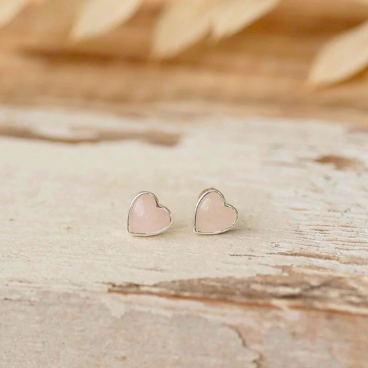 Wild Abandon Silver Plated Heart of Stone Studs Rose Quartz