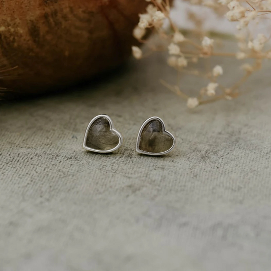 Wild Abandon Silver Plated Heart of Stone Studs Labradorite