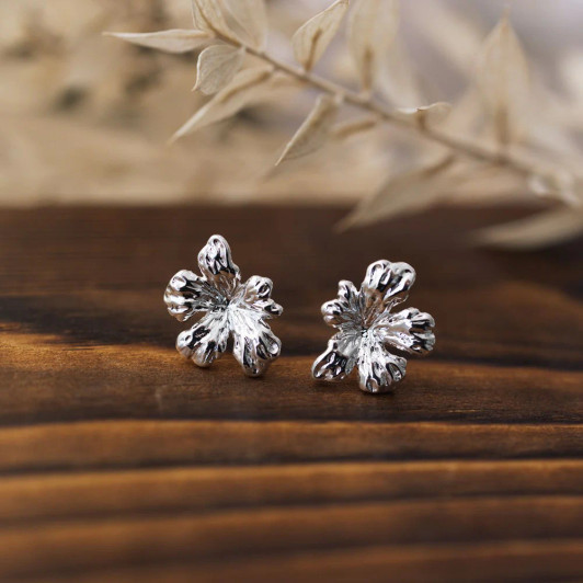 Wild Abandon Silver Plated Hibiscus Flower Studs