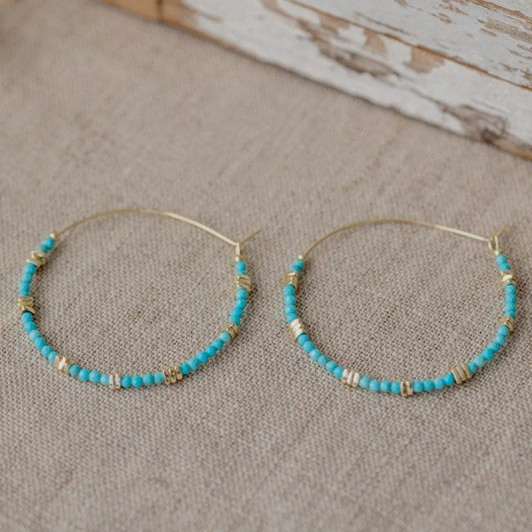 Wild Abandon Gold Plated Boho Indie Hoops Turquoise