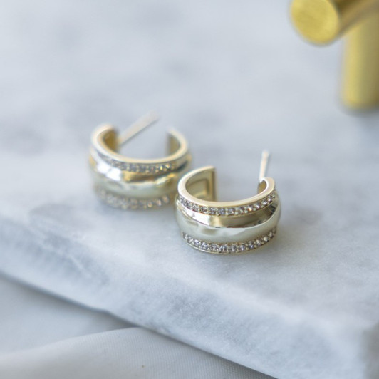 Glee Gold Plated Raisa Chunky Crystal Hoops