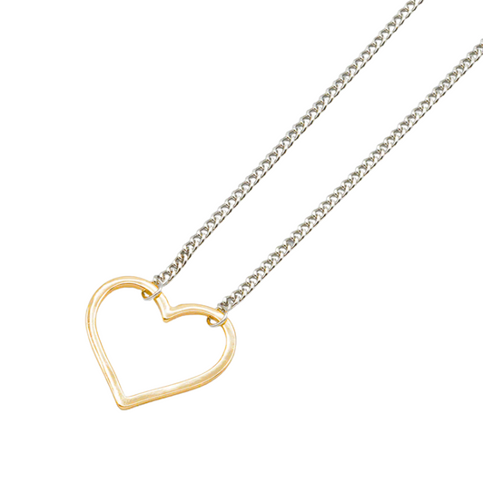 Caracol Large Open Heart Necklace Silver & Gold