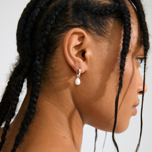 Pilgrim Elliana Pearl Dangle Hoops Silver Plated