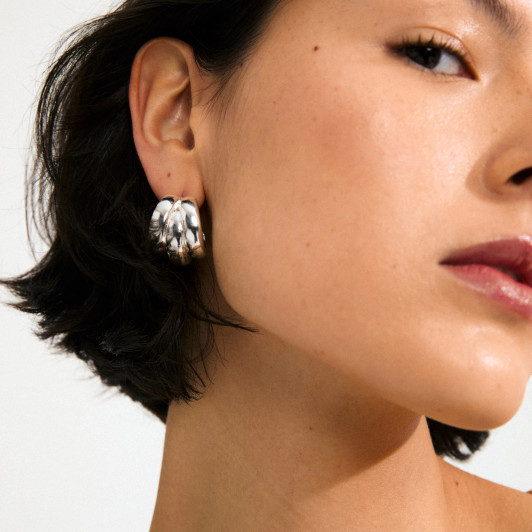 Pilgrim Damia Triple Layer Chunky Hoops Silver Plated