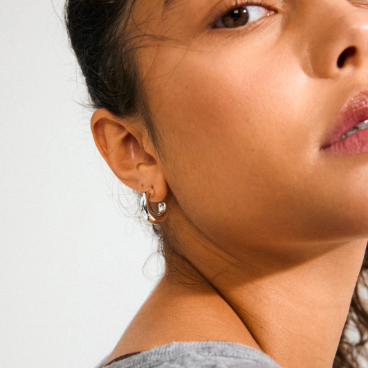 Pilgrim Phase Small Chunky Hoops Silver Plated