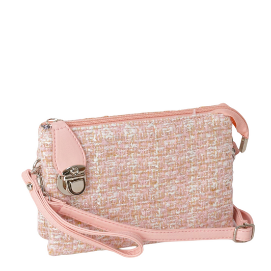 Caracol Small Wristlet & Crossbody Purse Tweed Pink