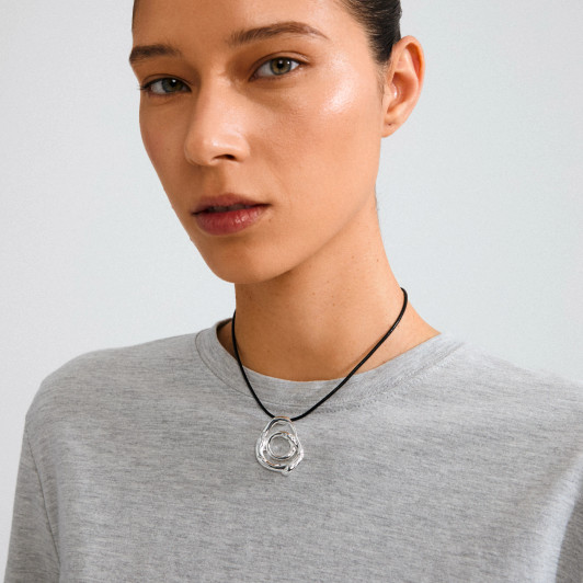 Pilgrim Unfold Spiral Genuine Leather Necklace Silver Plated
