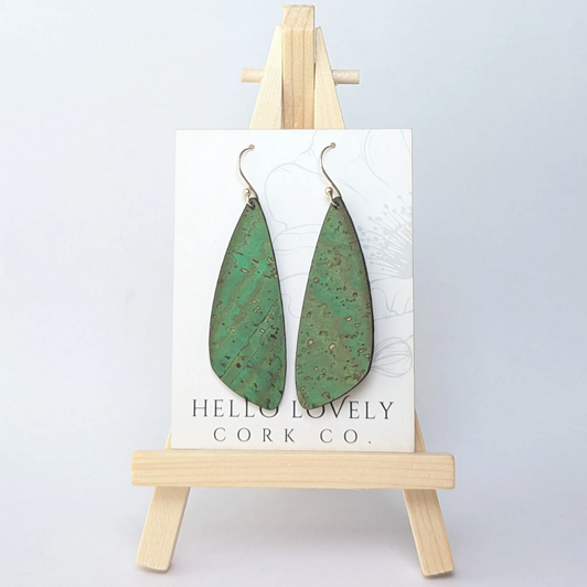 Hello Lovely Cork Co. Small Wing Cork Earrings Grass Green