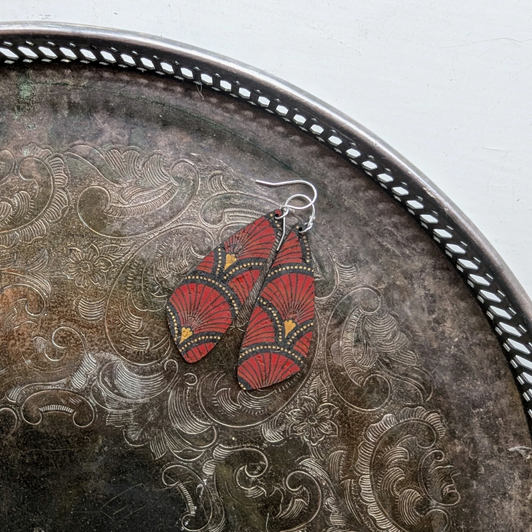 Hello Lovely Cork Co. Small Wing Cork Earrings Red Fan