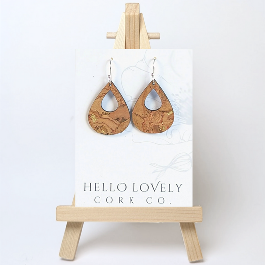 Hello Lovely Cork Co. Small Teardrop Cork Earrings Natural Gold