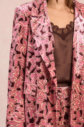 Molly Bracken Floral Print Blazer Burgundy Lalie