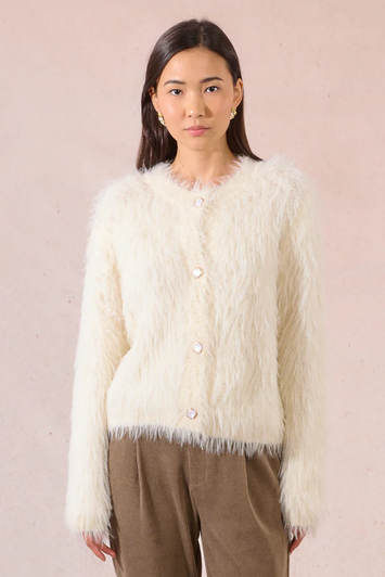 Molly Bracken Fluffy Cardigan Off White