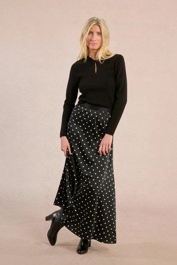 Molly Bracken Long Polka Dot Skirt Black